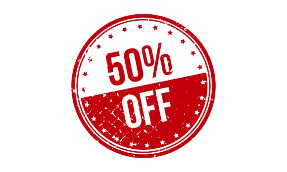 50 Off Round Rubber Grunge Stamp