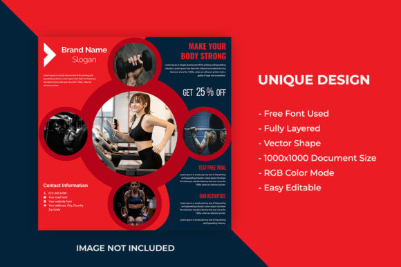 Modern Fitness Gym Social Media Post Template
